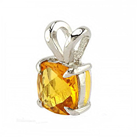 Sterling Silver Cushion-Cut Yellow Cubic Zirconia Pendant And Width 8 mm