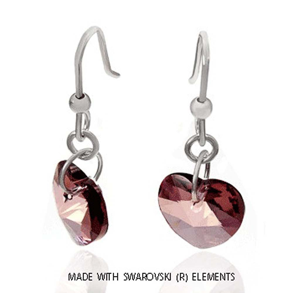 Sterling Silver Heart Shaped Pink Swarovski Italian Earrings