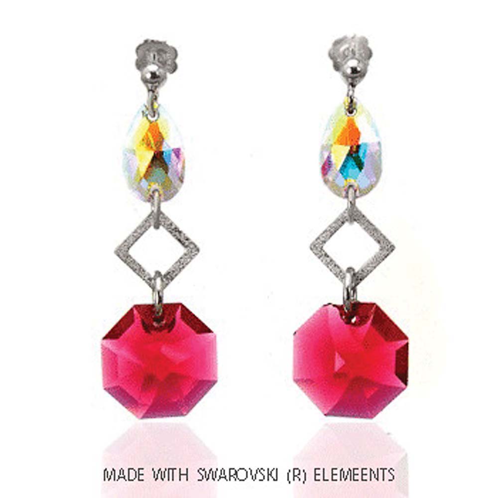 Sterling Silver Boreale and Bordeaux Swarovski Italian Earrings With Multi Coloured CZ