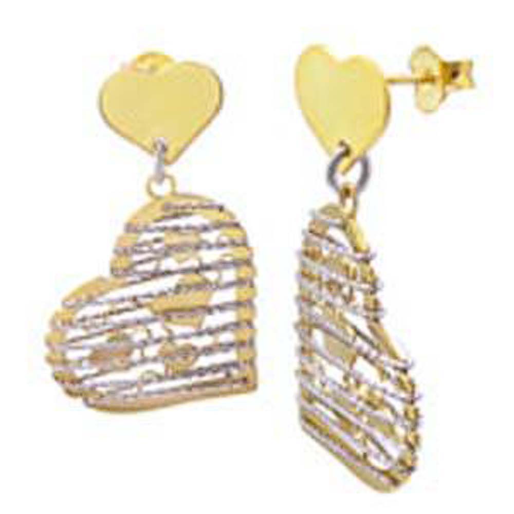 Sterling Silver 14k Gold Plated Italian Heart Shape Earrings with Earring Dimension of 22.86MMx34.54MM