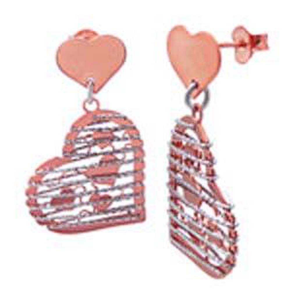 Italian Sterling Silver Rose Gold Plated Heart Shape Earrings with Earring Dimension of 22.86MMx34.54MM
