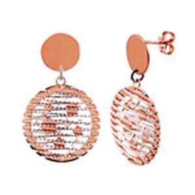 Italian Sterling Silver Rose Gold Plated Circle Earrings with Earring Dimension of 22.86MMx38.1MM