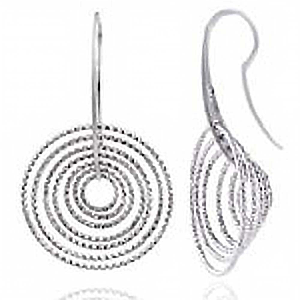 Sterling Silver Rhodium Plated Italian Round 3D Circle Earrings with Earring Dimension of 24.89MMx43.18MM