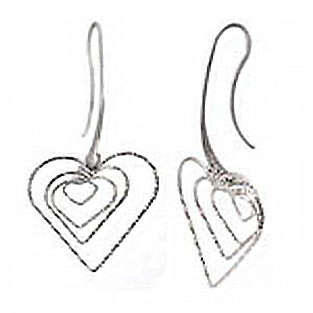 Italian Sterling Silver Rhodium Plated Heart Shape 3D Earrings with Earrings Dimension of 32.51MMx55.88MM