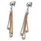 Sterling Silver 3 Tone Italian Chain Earrings with Diamond Cut BeadsAnd Earring Dimension of 9MMx47.63MM