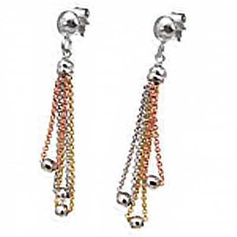 Sterling Silver 3 Tone Italian Chain Earrings with Diamond Cut BeadsAnd Earring Dimension of 9MMx47.63MM