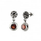 Sterling Silver 5mm Garnet Oxidized EarringsAnd Diameter 8 mm