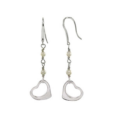 Sterling Silver Floating Heart W. Pearl EarringsAnd Width 13 mm