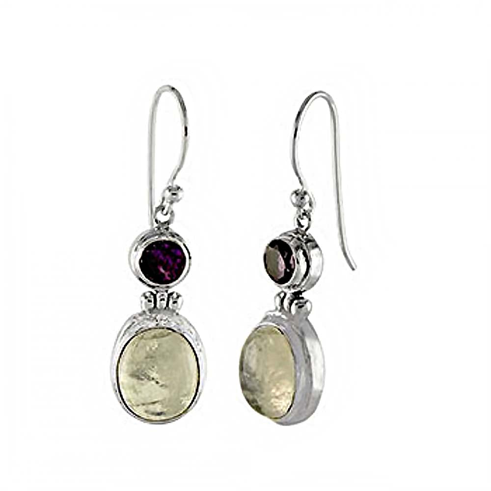 Sterling Silver Round Shaped Amethyst And Moon Stone Earrings