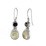 Sterling Silver Round Shaped Amethyst And Moon Stone Earrings