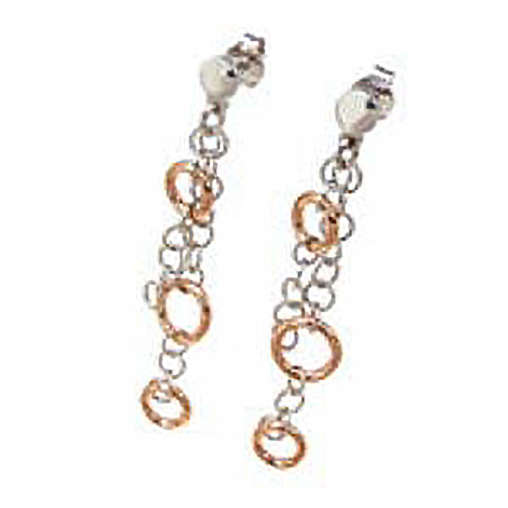 Sterling Silver Rose Gold Circle Rolo Dangling Earrings with Earring Dimension of 9MMx47.63MM