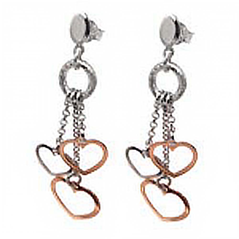 Sterling Silver Rose Gold Dangling Heart Earrings with Earring Dimension of 15MMx50.8MM
