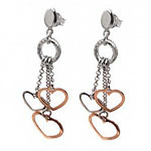 Load image into Gallery viewer, Sterling Silver Rose Gold Dangling Heart Earrings with Earring Dimension of 15MMx50.8MM