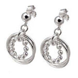 Italian Sterling Silver Rhodium Plated 11 Diamond Cut Bead in 2 Circle Dangle Earrings with Earring Dimension Diameter of 19.05MM and Earring Length of 25.4MM