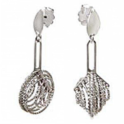 Italian Sterling Silver Rhodium Plated 8 Diamond Cut Round Circle Shape 3D Earrings with Earring Dimension of 19MMx40.64MM