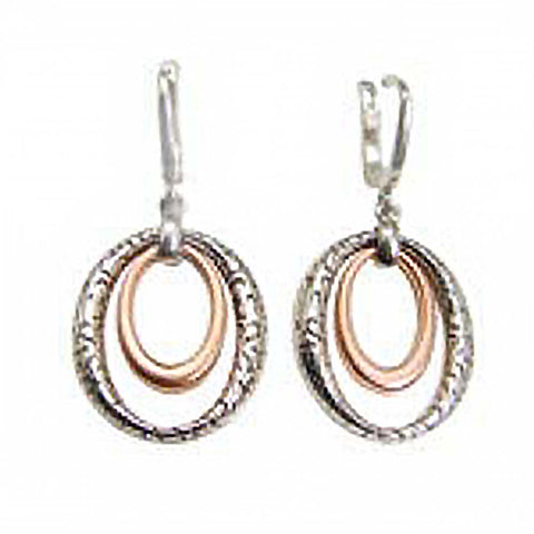 Italian Sterling Silver Oval Shape 2 Tone Dangle Earrings with Earring Dimension of 19MMx38.1MM