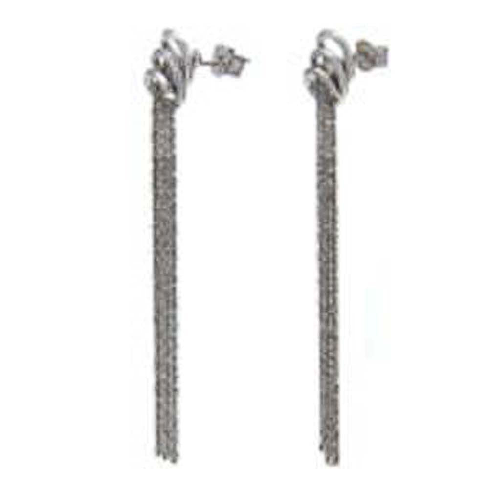 Italian Sterling Silver Diamond-Cut Rhodium Plated Roc Chain Earrings with Earring Dimension of 9MMx69.85MM