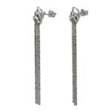 Load image into Gallery viewer, Italian Sterling Silver Diamond-Cut Rhodium Plated Roc Chain Earrings with Earring Dimension of 9MMx69.85MM