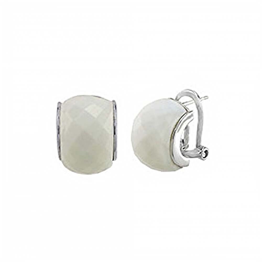 Sterling Silver White Agate Rhodium Earrings W. Post-Clip And Daimeter 8 mm