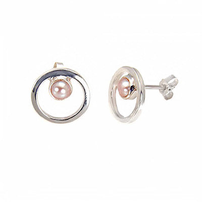 Sterling Silver Circle With Mabe Pearl Earrings