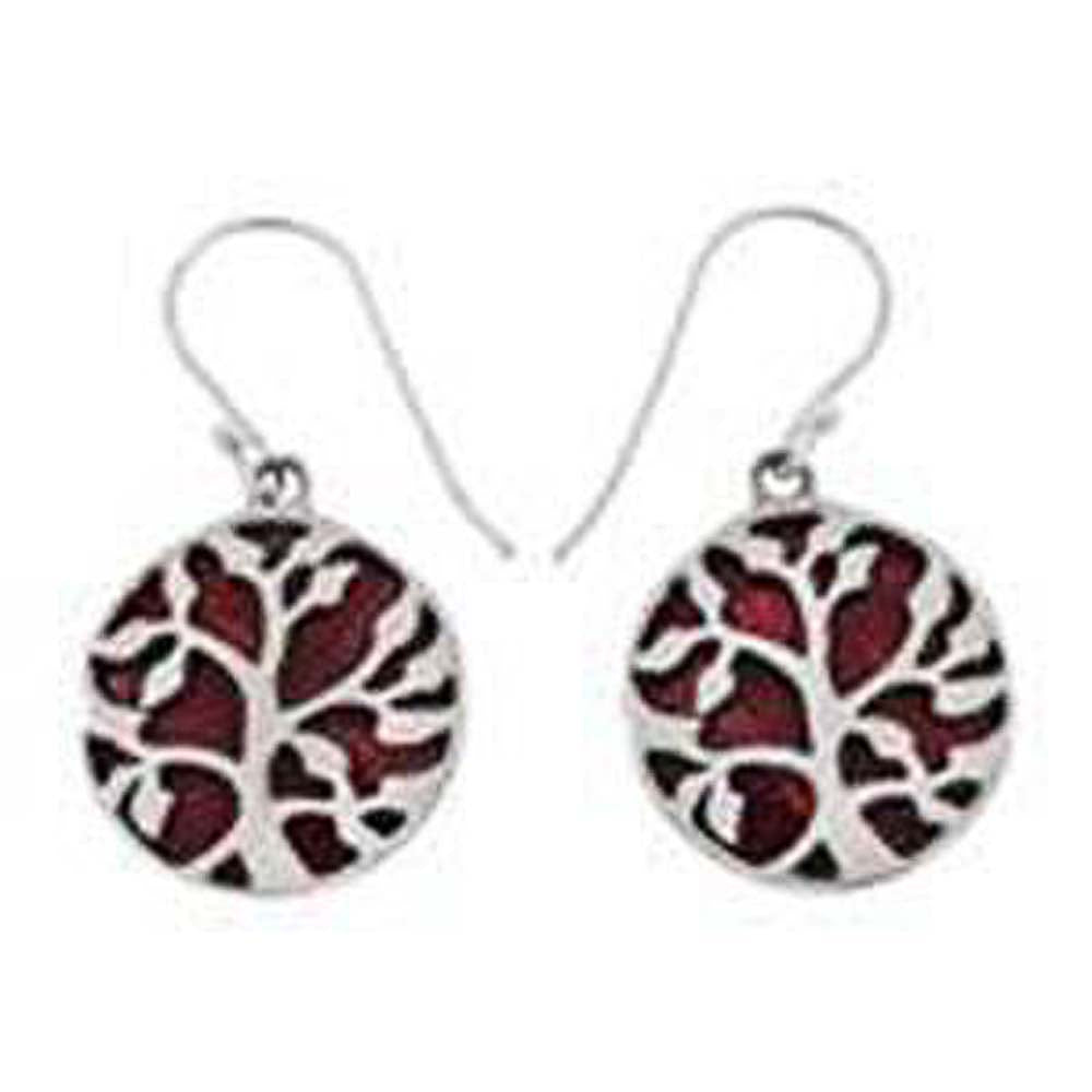 Sterling Silver Tree Of Life Red Coral Earrings