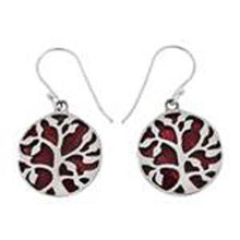 Load image into Gallery viewer, Sterling Silver Tree Of Life Red Coral Earrings