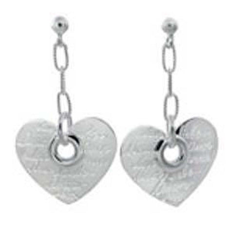 Sterling Silver Italian Heart Dangling Earrings with Earring Dimension of 27MMx34.93MM