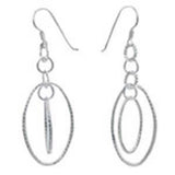 Sterling Silver 2 Italian Oval Shape Dangle Earrings with Earring Dimension of 22MMx63.5MM