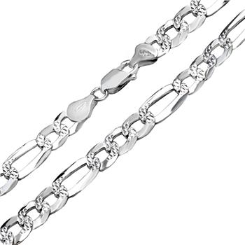 Italian Sterling Silver Flat Figaro 7MM D/C Chain and Bracelet