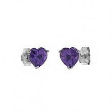 Load image into Gallery viewer, Sterling Silver Heart CZ Amethyst Casting Stud EarringsAnd Width 4mm