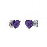 Sterling Silver Heart CZ Amethyst Casting Stud Earring