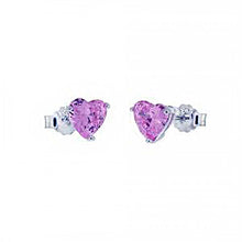 Load image into Gallery viewer, Sterling Silver Heart Pink CZ Casting Stud EarringsAnd Width 4mm
