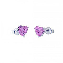 Sterling Silver Heart Pink CZ Casting Stud Earring