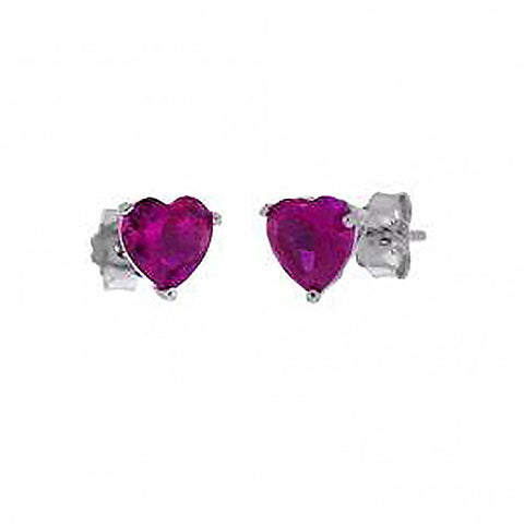 Sterling Silver Red Cubic Zirconia Heart Casting Stud Earring