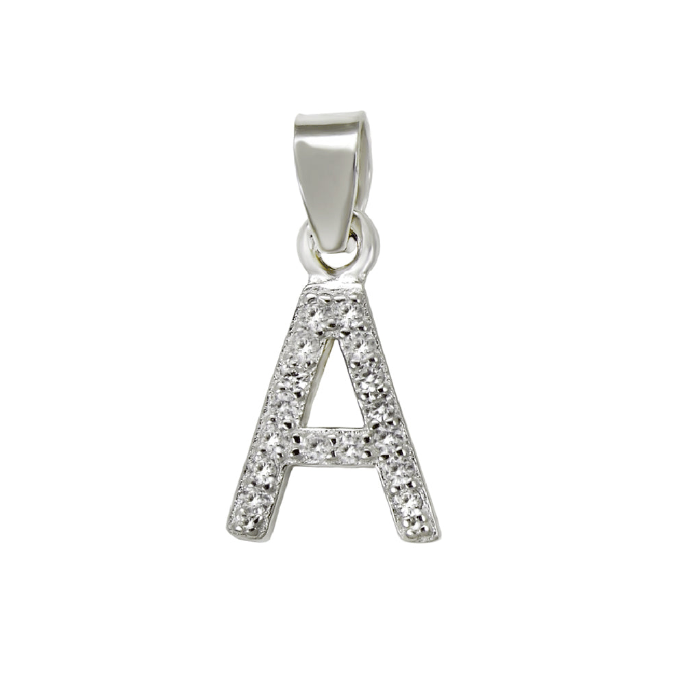 Sterling Silver Small Initial "A" CZ Pendant Rhodium