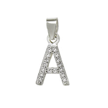 Load image into Gallery viewer, Sterling Silver Small Initial &quot;A&quot; CZ Pendant Rhodium