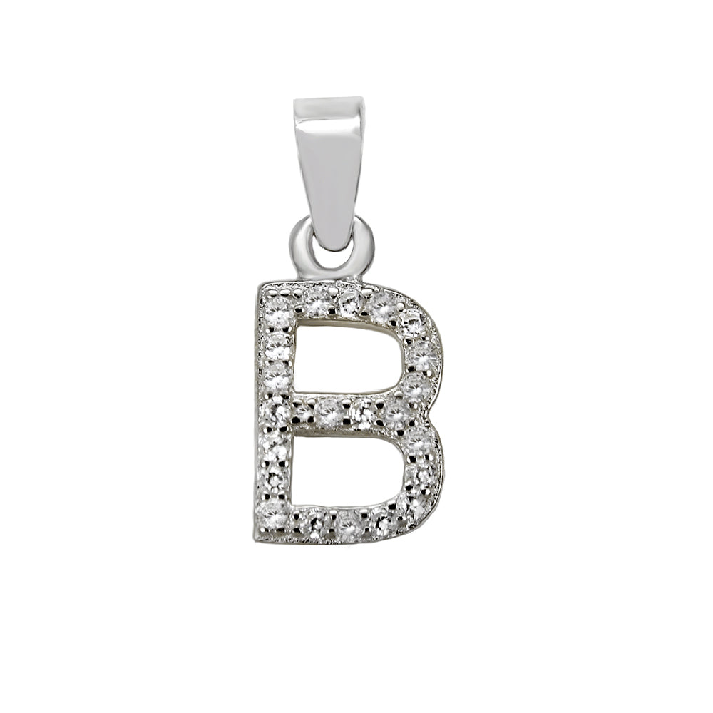 Sterling Silver Small Initial "B" CZ Pendant Rhodium