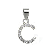 Load image into Gallery viewer, Sterling Silver Small Initial &quot;C&quot; CZ Pendant Rhodium