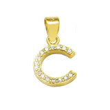 Sterling Silver Small Initial 'C' CZ Gold Plated Pendant