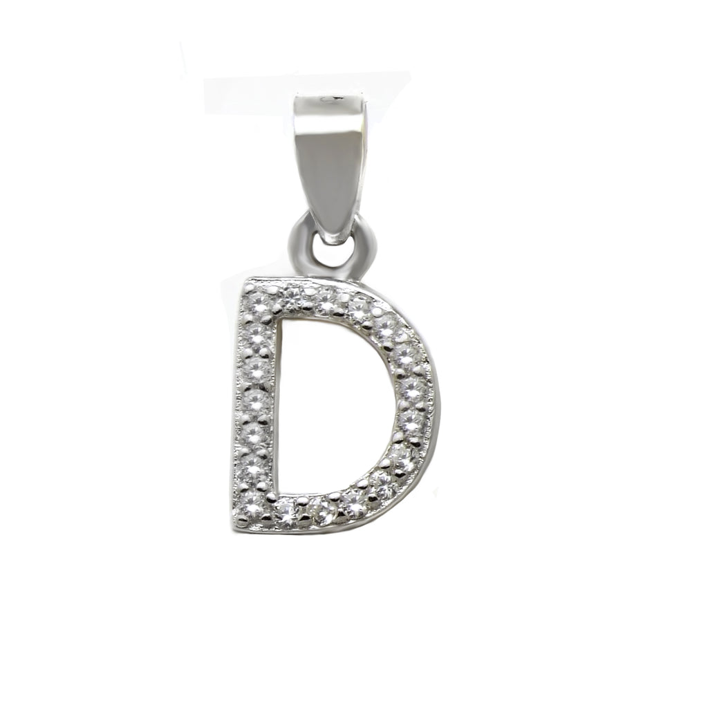 Sterling Silver Small Initial "D" CZ Pendant Rhodium