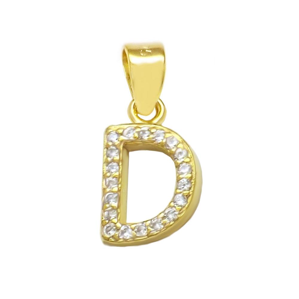 Sterling Silver Small Initial 'D' CZ Gold Plated Pendant