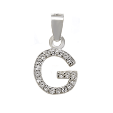 Load image into Gallery viewer, Sterling Silver Small Initial &quot;G&quot; CZ Rhodium Pendant