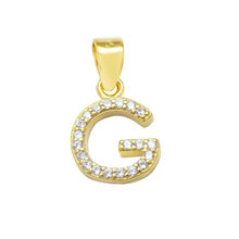 Load image into Gallery viewer, Sterling Silver Small Initial &#39;G&#39; CZ Gold Plated Pendant