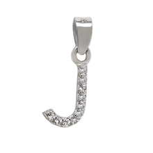 Load image into Gallery viewer, Sterling Silver Small Initial &quot;J&quot; CZ Rhodium Pendant