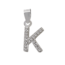 Load image into Gallery viewer, Sterling Silver Small Initial &quot;K&quot; CZ Rhodium Pendant