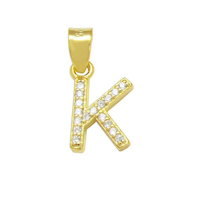 Sterling Silver Small Initial 'K' CZ Gold Plated Pendant