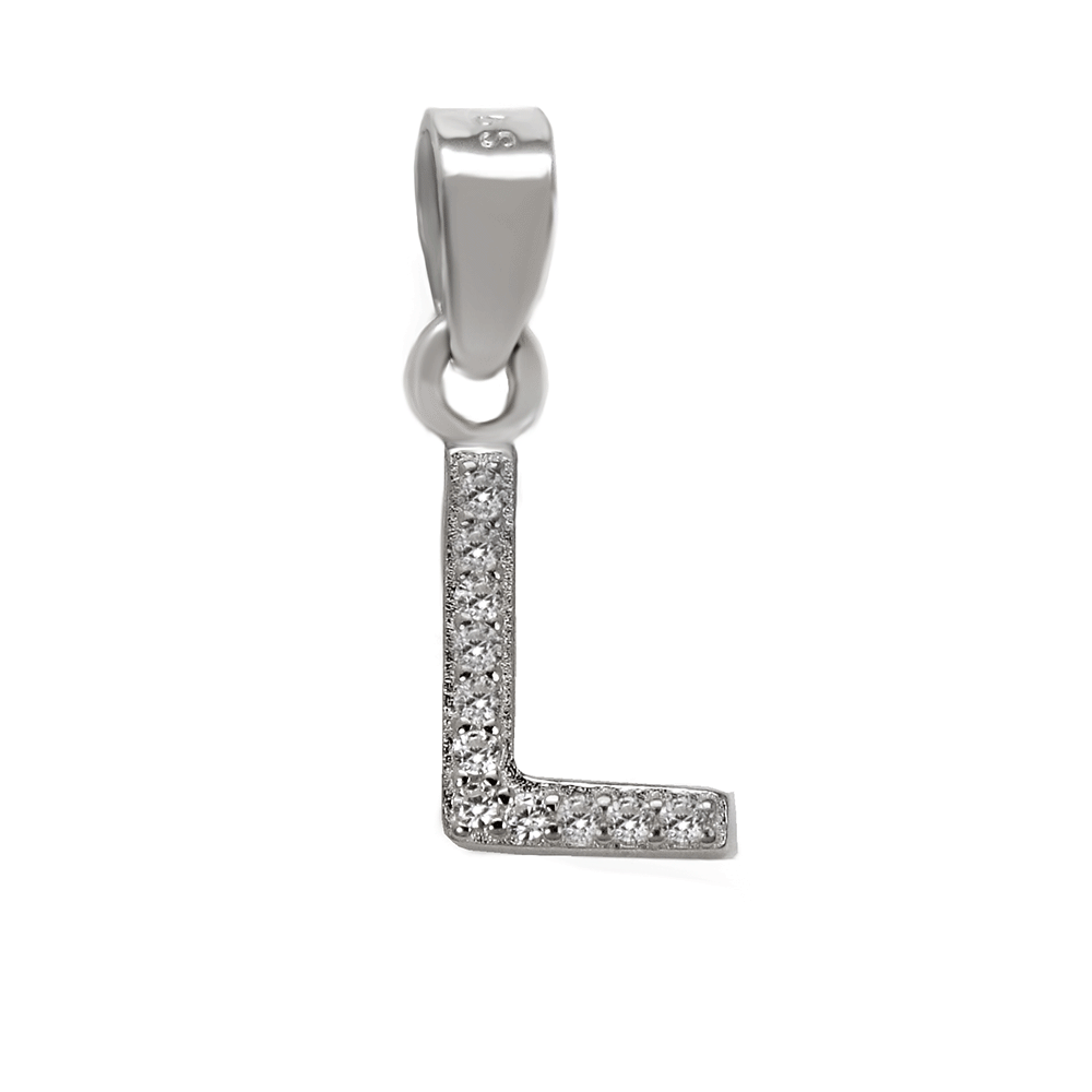 Sterling Silver Small Initial "L" CZ Rhodium Pendant