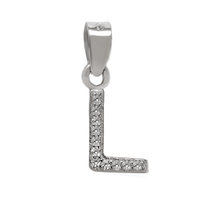 Load image into Gallery viewer, Sterling Silver Small Initial &quot;L&quot; CZ Rhodium Pendant