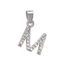 Load image into Gallery viewer, Sterling Silver Small Initial &quot;M&quot; CZ Rhodium Pendant