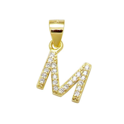 Sterling Silver Small Initial 'M' CZ Gold Plated Pendant